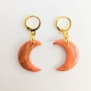 Marbled Orange & Translucent with Gold Leaf Moon Huggie Hoop Earrings