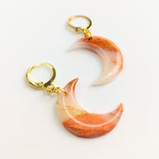 Marbled Orange & Translucent with Gold Leaf Moon Huggie Hoop Earrings