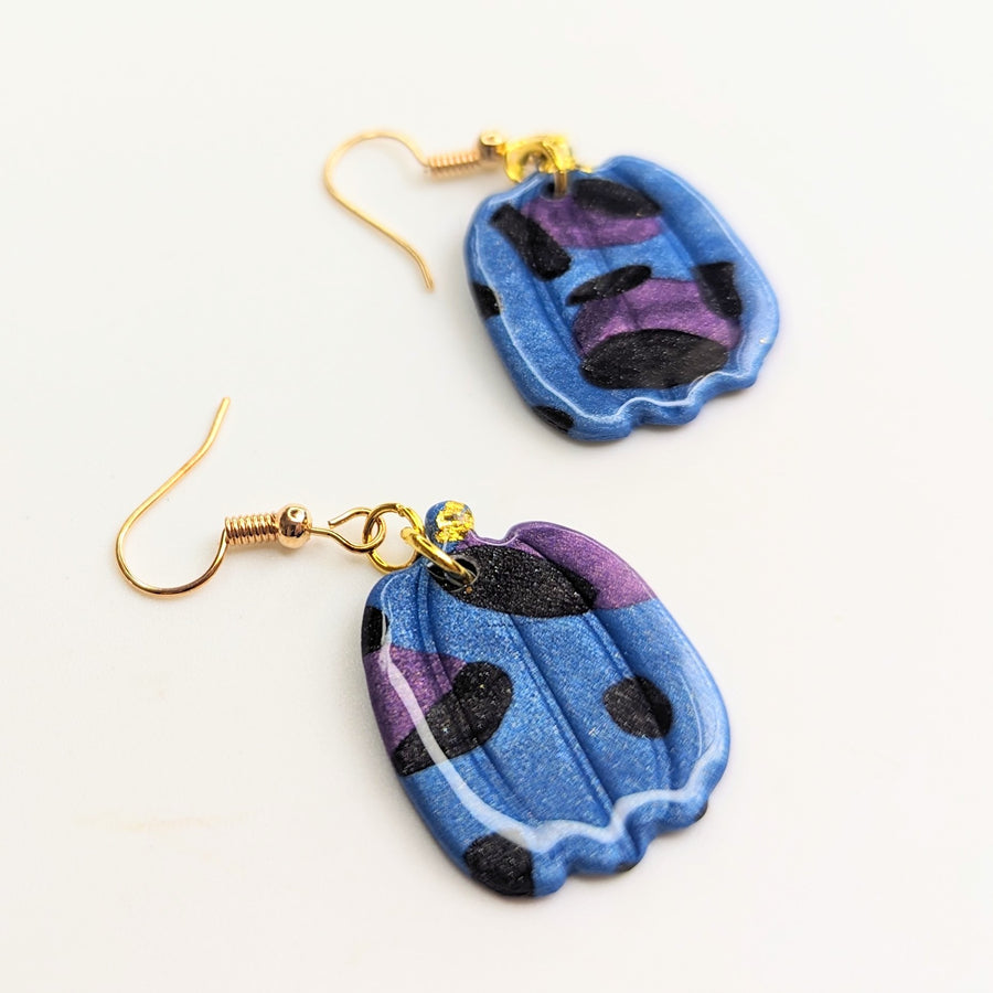 Blue & Purple Leopard Print Statement Pumpkin Drop Earrings