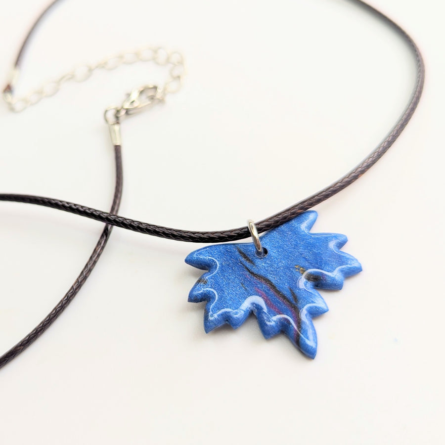 Marbled Blue & Purple Maple Leaf Necklace