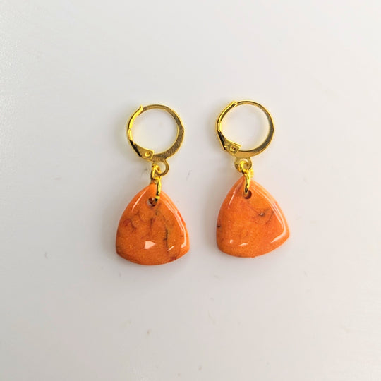 Marbled Orange Teardrop Huggie Hoop Earrings