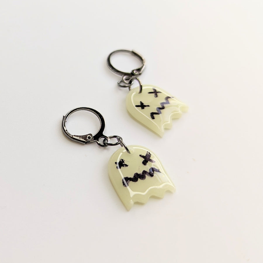 Glow in the Dark Cross Eyed Ghost Huggie Hoop Earrings