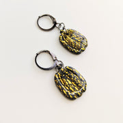 Sparkly Black & Gold Leaf Pumpkin Huggie Hoop Earrings