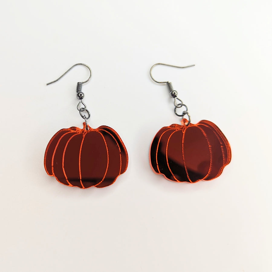 Mirrored Orange Acrylic Halloween Pumpkin Earrings