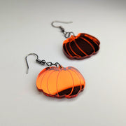 Mirrored Orange Acrylic Halloween Pumpkin Earrings