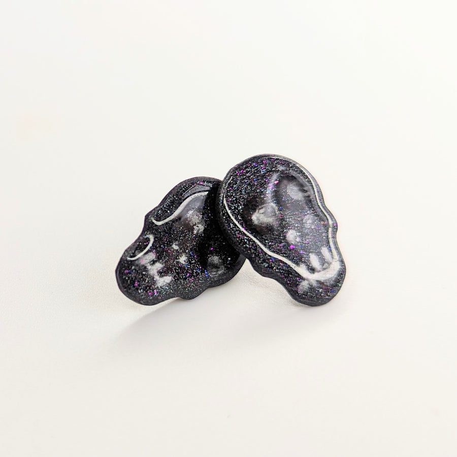 Sparkly Black with Pink Glitter Skull Stud Earrings