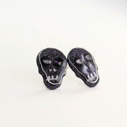 Sparkly Black with Pink Glitter Skull Stud Earrings