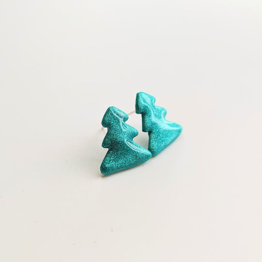 Sparkly Green Cute Christmas Tree Stud Earrings