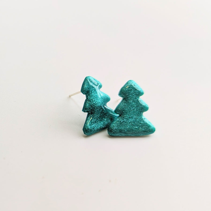 Sparkly Green Cute Christmas Tree Stud Earrings