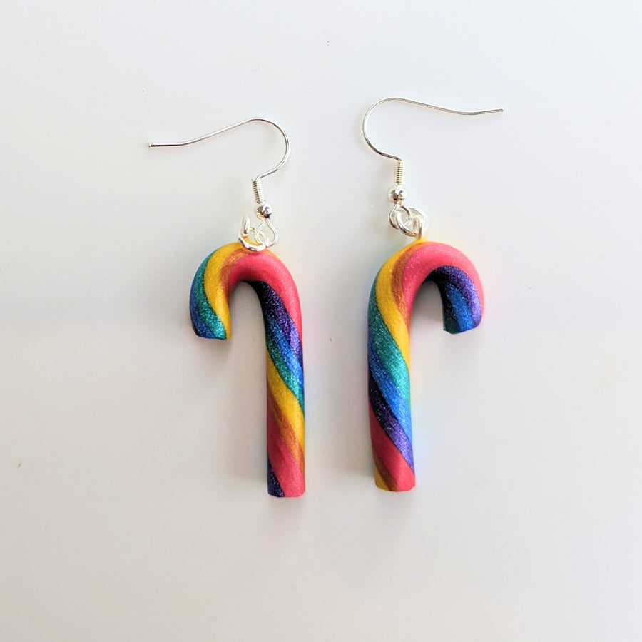 Sparkly Rainbow Candy Cane Drop Earrings LGBTQ Jewellery