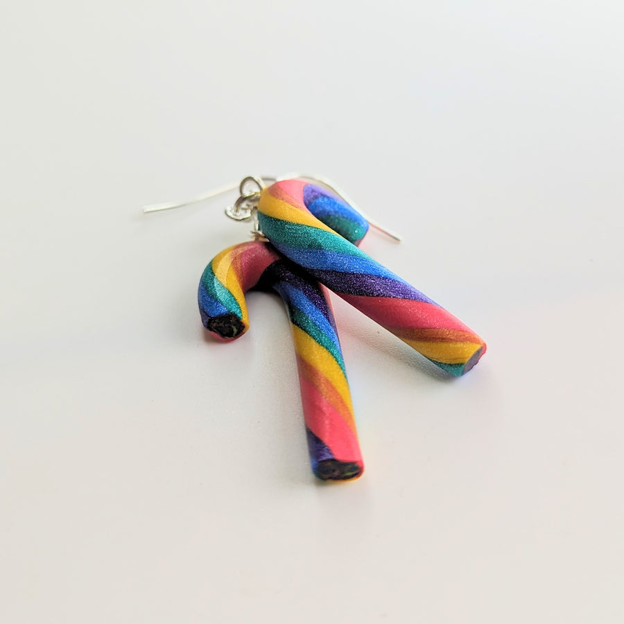 Sparkly Rainbow Candy Cane Drop Earrings LGBTQ Jewellery