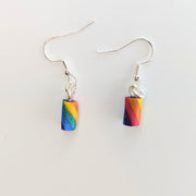 Sparkly Rainbow Candy Cane Bites Cute Christmas Drop Earrings