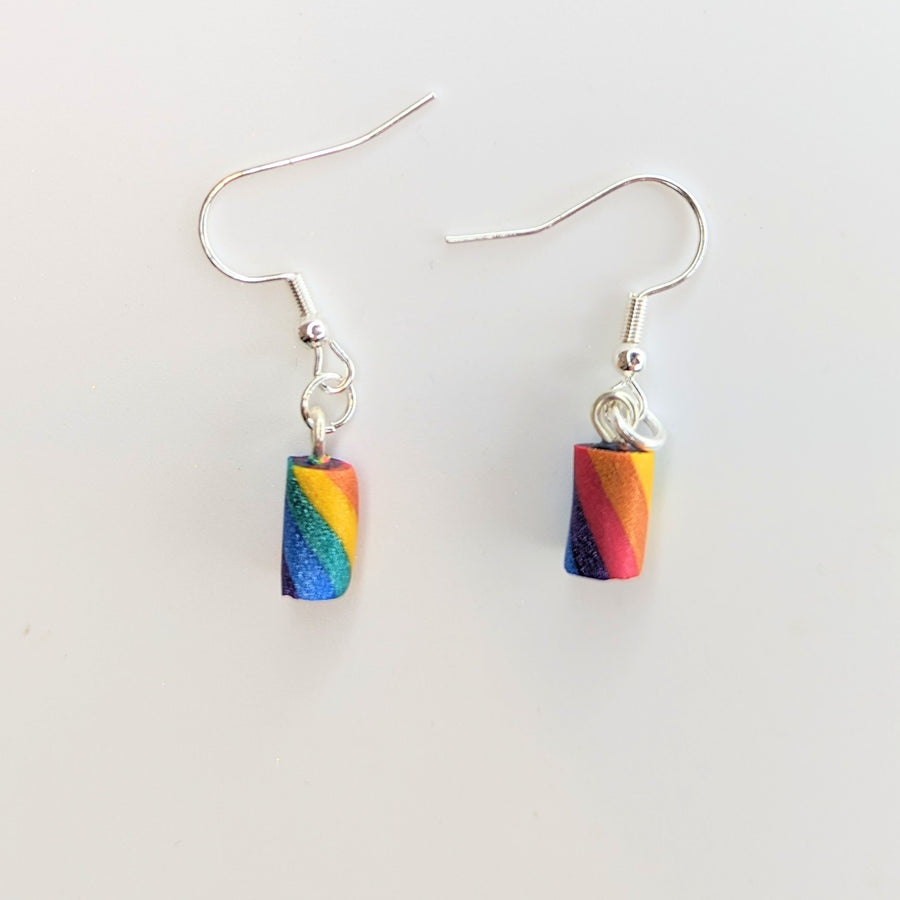 Sparkly Rainbow Candy Cane Bites Cute Christmas Drop Earrings