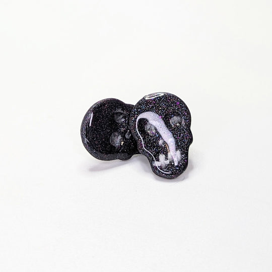 Sparkly Black with Pink Glitter Skull Stud Earrings