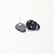 Sparkly Black with Pink Glitter Skull Stud Earrings