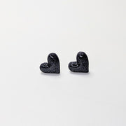 Sparkly Black with Blue Glitter Heart Stud Earrings