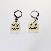 Glow in the Dark Cross Eyed Ghost Huggie Hoop Earrings