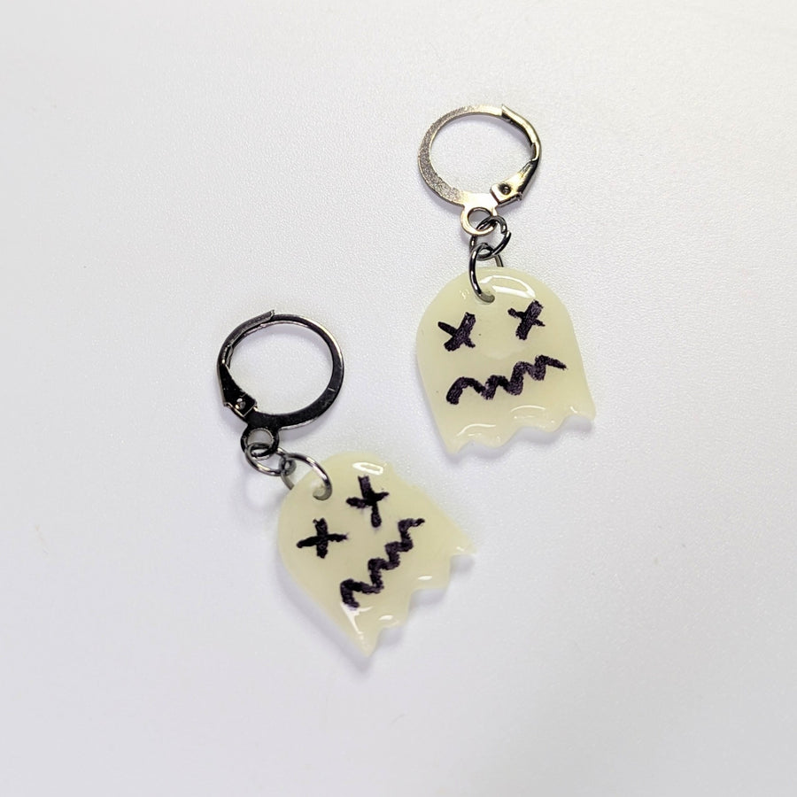 Glow in the Dark Cross Eyed Ghost Huggie Hoop Earrings