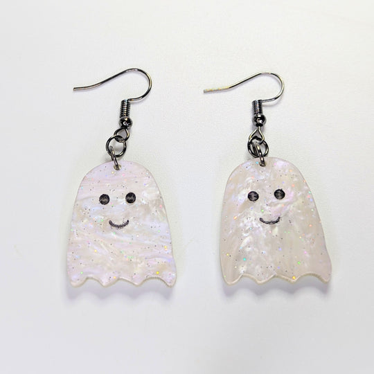 Marbled Glittery Acrylic Ghost Earrings