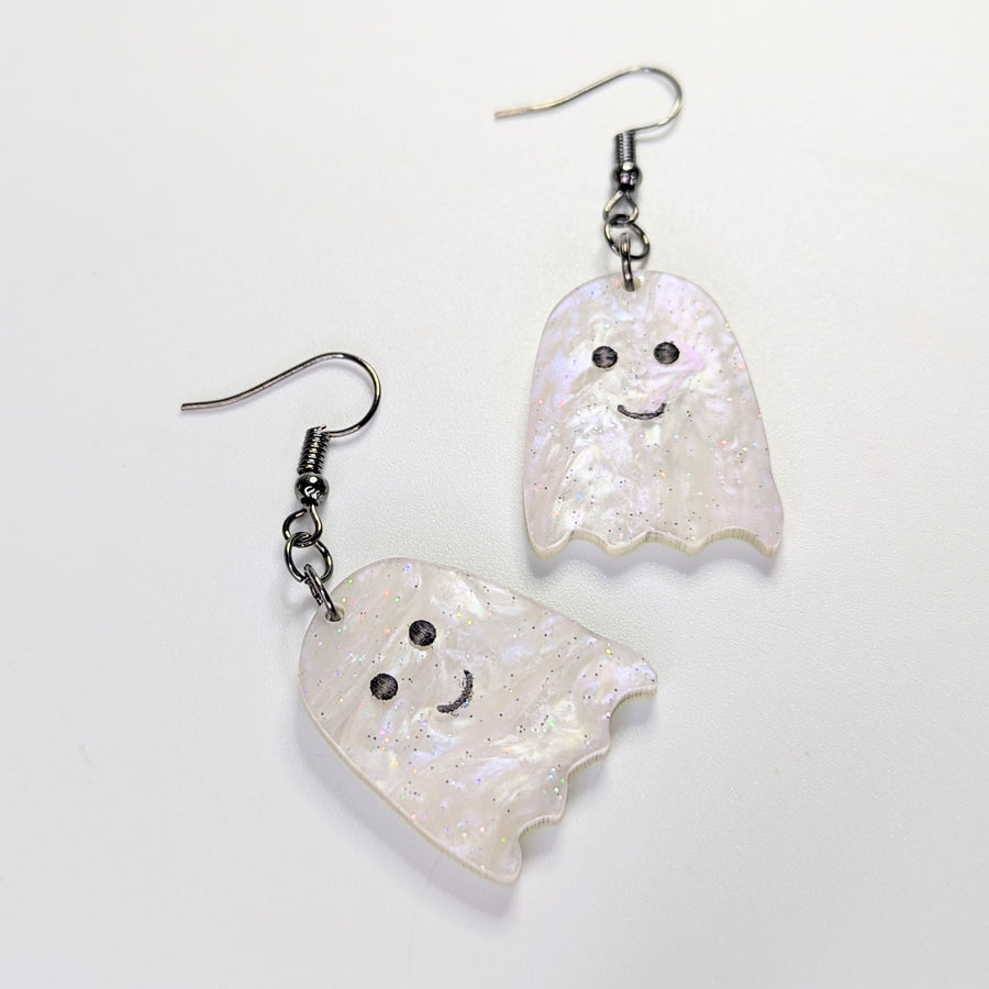 Marbled Glittery Acrylic Ghost Earrings