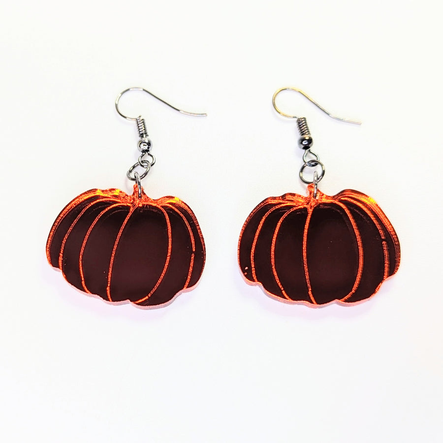 Mirrored Orange Acrylic Halloween Pumpkin Earrings