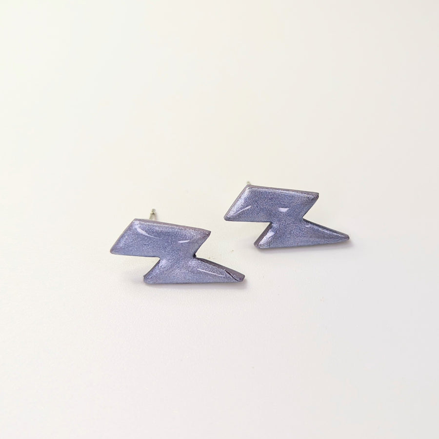 Sparkly Silvery Blue Lightning Bolt Stud Earrings