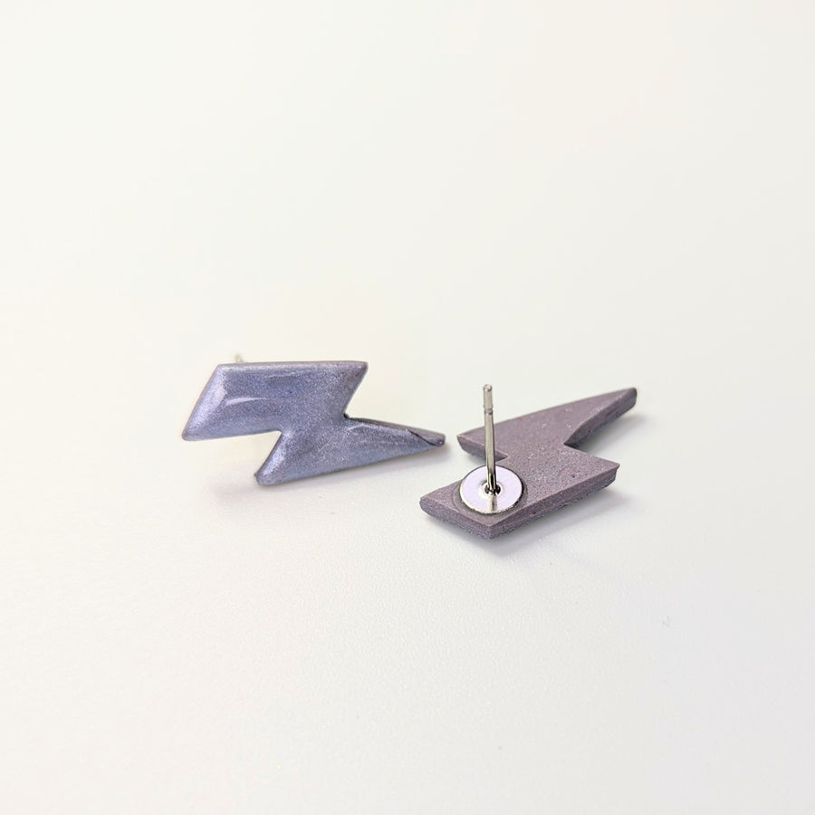 Sparkly Silvery Blue Lightning Bolt Stud Earrings