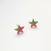 Sparkly Red & Green Cute Star Stud Earrings