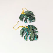 Marbled Green Monstera Leaf Drop Earrings