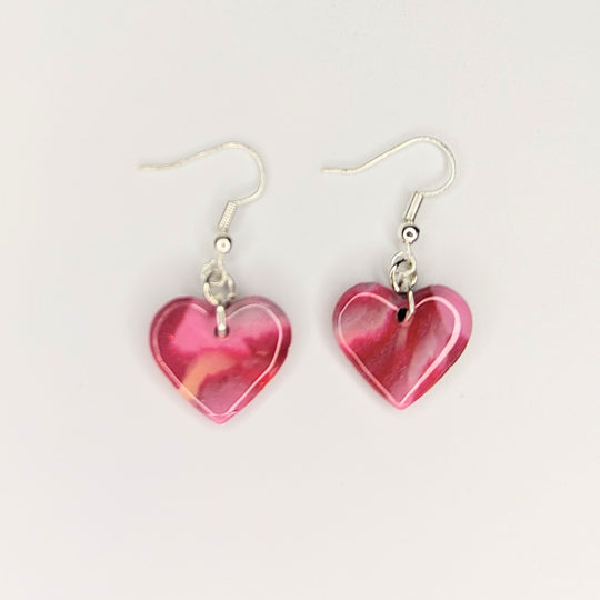 Sparkly Marbled Pink Heart Drop Earrings
