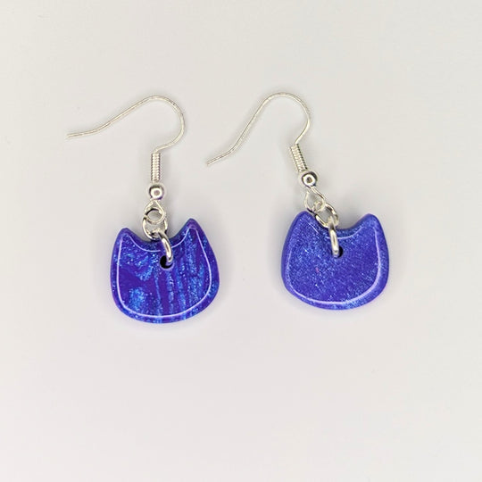 Sparkly Marbled Blue & Purple Cat Face Drop Earrings