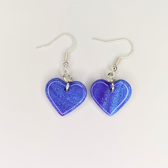 Sparkly Marbled Blue & Purple Heart Drop Earrings