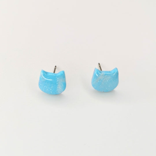 Sparkly Blue, White & Pink Cat Face Stud Earrings