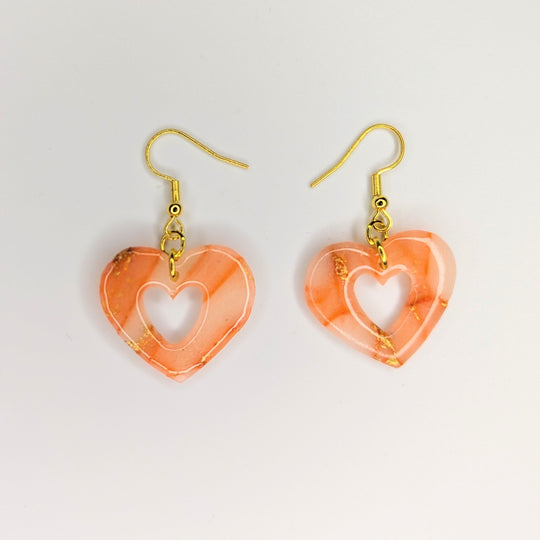 Gold & Rose Quartz Style Open Heart Drop Earrings