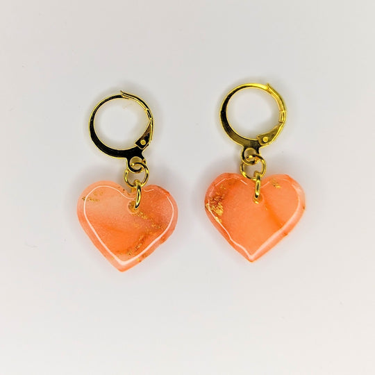 Gold & Rose Quartz Style Heart Huggie Hoop Earrings