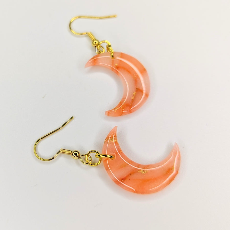 Gold & Rose Quartz Style Moon Drop Earrings