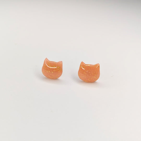 Gold & Rose Cat Face Stud Earrings