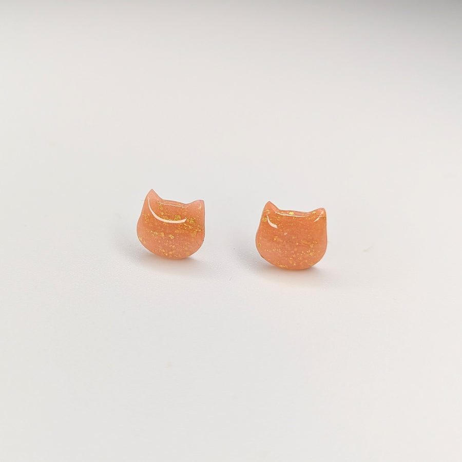 Gold & Rose Cat Face Stud Earrings