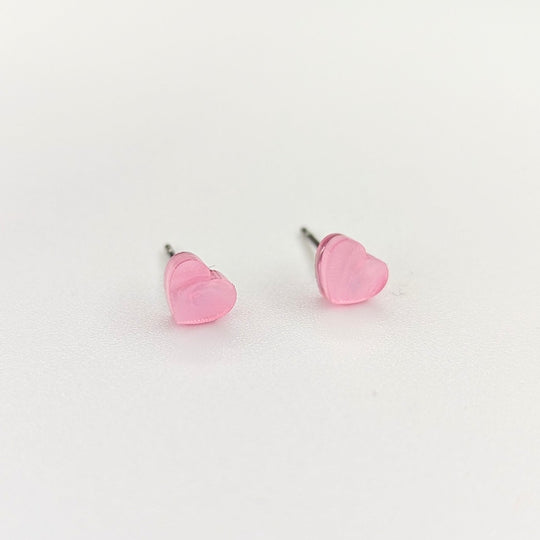 Marbled Pink Acrylic Cute Heart Stud Earrings