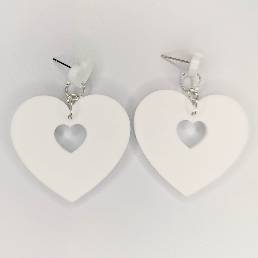 Double Heart White Acrylic Trapeze Earrings