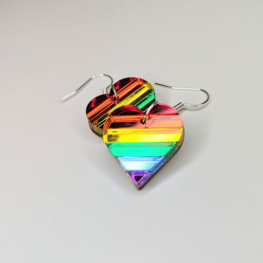 LGBTQ+ Pride Rainbow Mirrored Acrylic Heart Drop Earrings