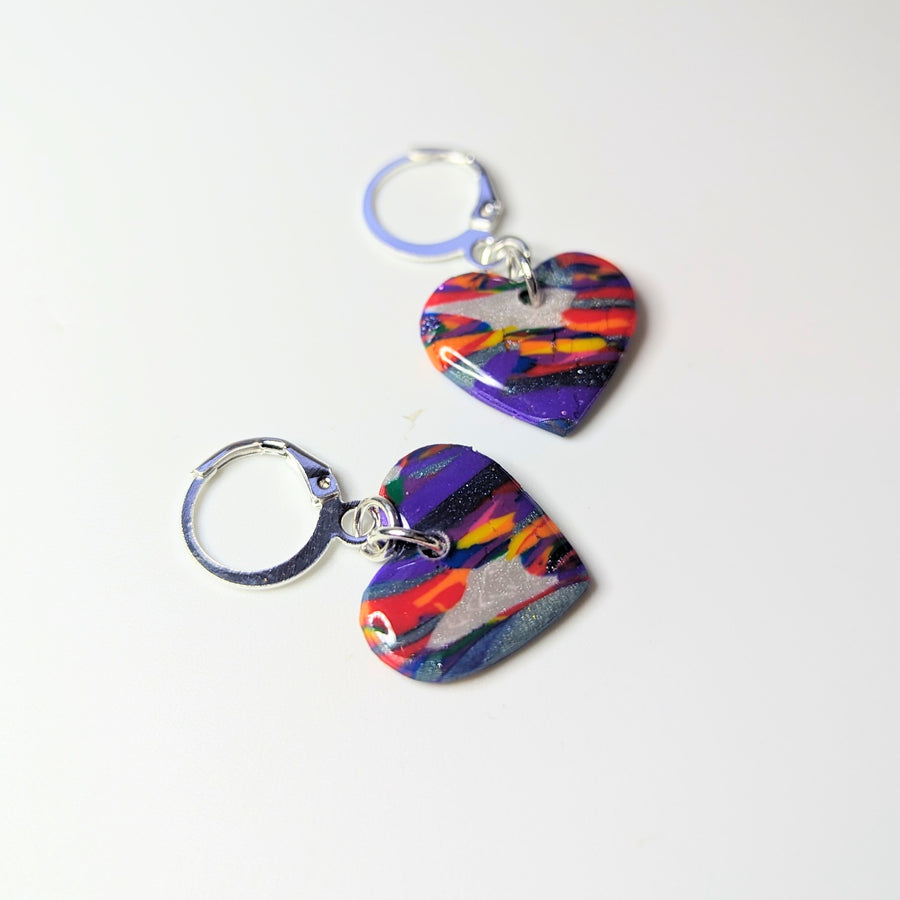 Sparkly Marbled Heart Huggie Hoop Earrings