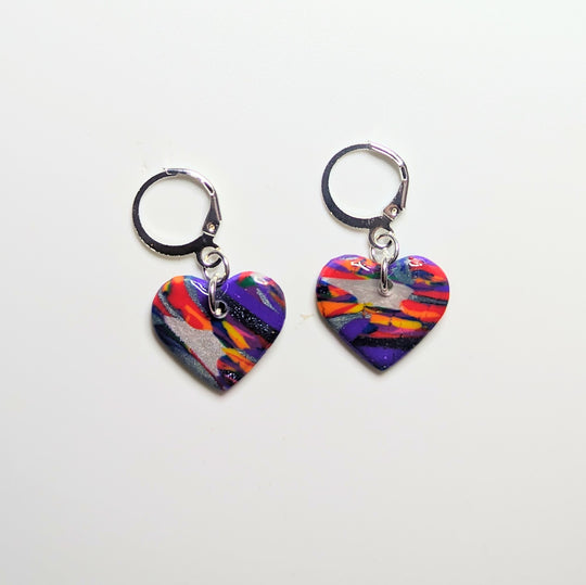 Sparkly Marbled Heart Huggie Hoop Earrings