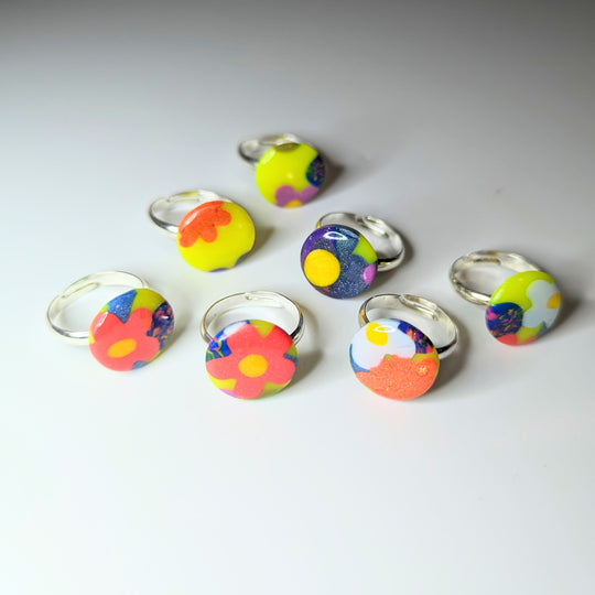 Neon Based Floral Print Adjustable Ring