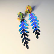 Marbled Neon Heart Topped Filigree Leaf Trapeze Earrings