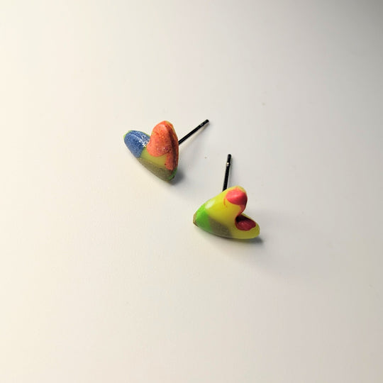 Neon Based Floral Print Mini Heart Stud Earrings