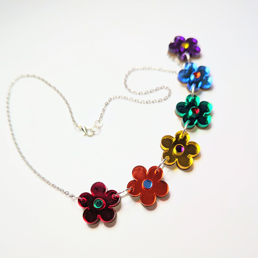 Mirrored Rainbow Daisy Acrylic Necklace