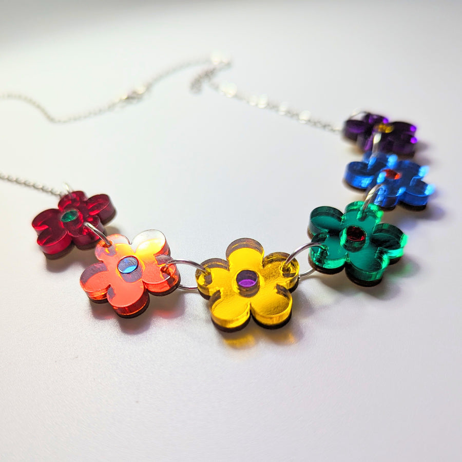 Mirrored Rainbow Daisy Acrylic Necklace