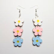 Triple Pastel Daisy Acrylic Trapeze Earrings