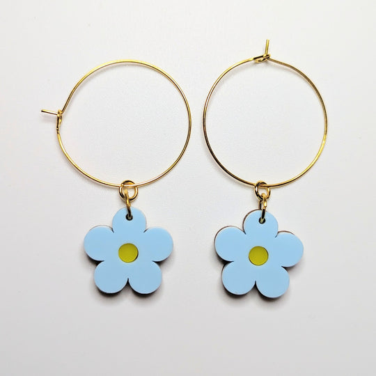 Baby Blue Daisy Acrylic Hoop Earrings